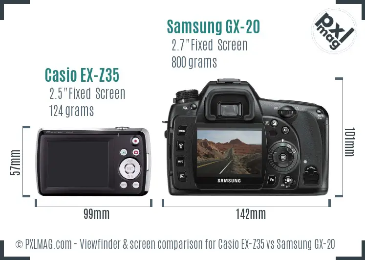 Casio EX-Z35 vs Samsung GX-20 Screen and Viewfinder comparison Casio EX-Z35 vs Samsung GX-20 Screen and Viewfinder comparison