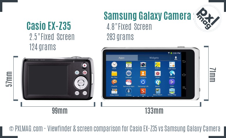 Casio EX-Z35 vs Samsung Galaxy Camera 2 Screen and Viewfinder comparison