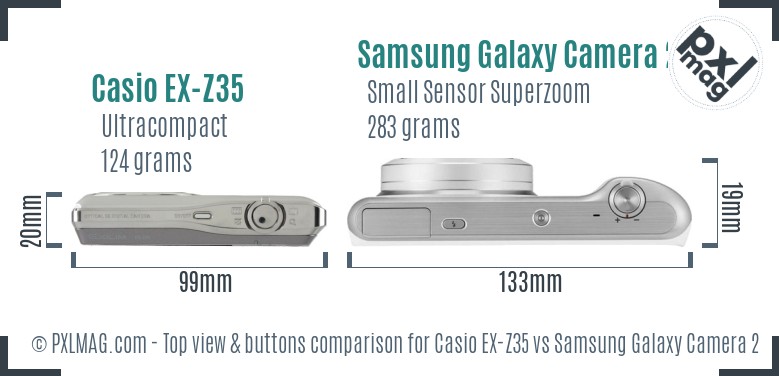 Casio EX-Z35 vs Samsung Galaxy Camera 2 top view buttons comparison