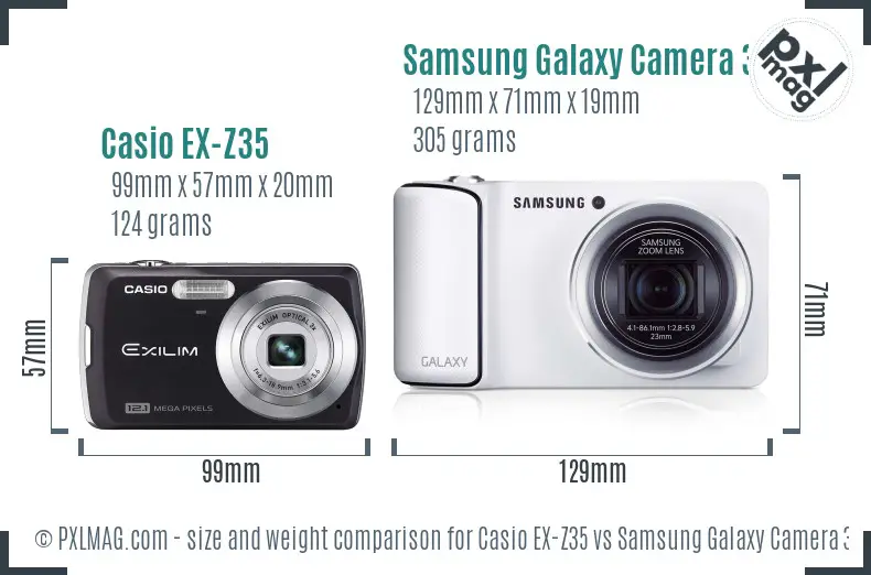 Casio EX-Z35 vs Samsung Galaxy Camera 3G size comparison Casio EX-Z35 vs Samsung Galaxy Camera 3G size comparison