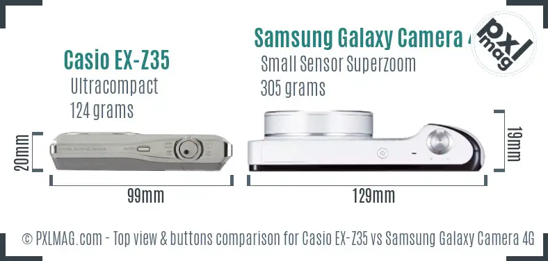 Casio EX-Z35 vs Samsung Galaxy Camera 4G top view buttons comparison
