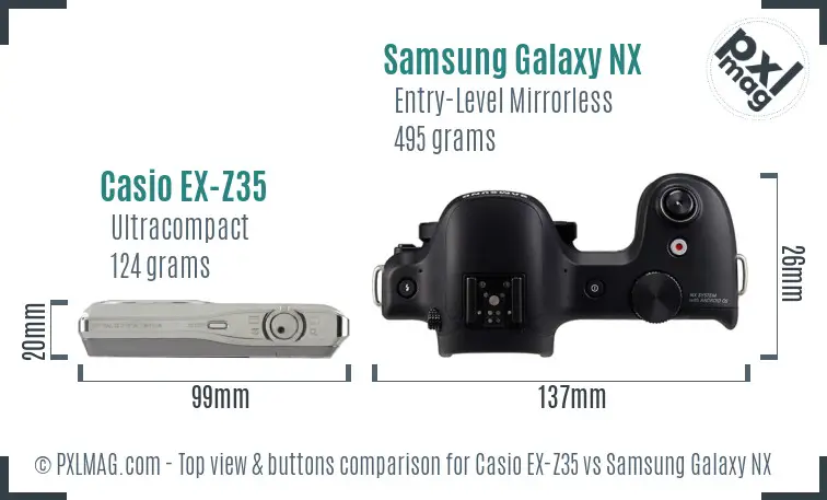 Casio EX-Z35 vs Samsung Galaxy NX top view buttons comparison