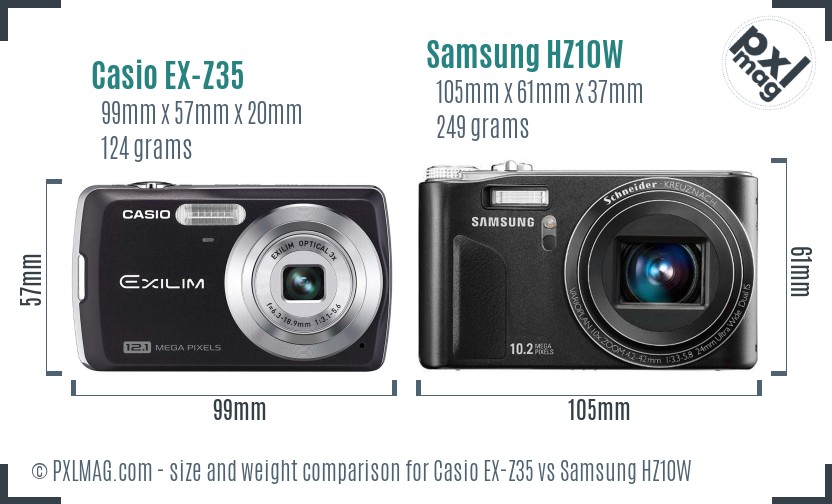 Casio EX-Z35 vs Samsung HZ10W size comparison