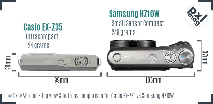 Casio EX-Z35 vs Samsung HZ10W top view buttons comparison