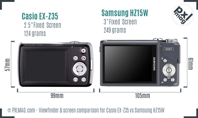Casio EX-Z35 vs Samsung HZ15W Screen and Viewfinder comparison