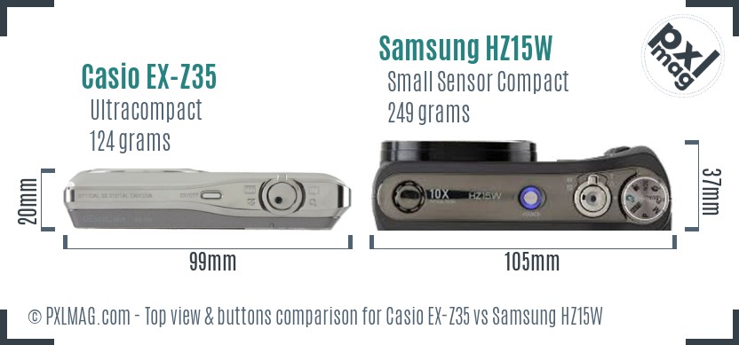 Casio EX-Z35 vs Samsung HZ15W top view buttons comparison