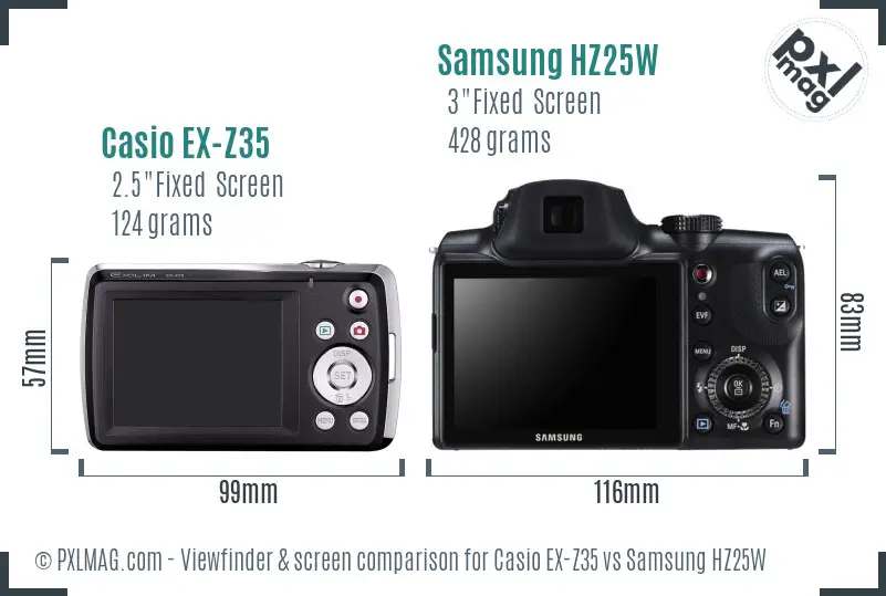 Casio EX-Z35 vs Samsung HZ25W Screen and Viewfinder comparison