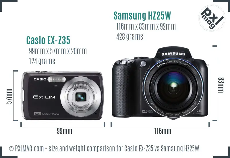 Casio EX-Z35 vs Samsung HZ25W size comparison