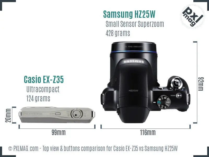 Casio EX-Z35 vs Samsung HZ25W top view buttons comparison