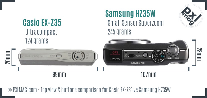 Casio EX-Z35 vs Samsung HZ35W top view buttons comparison