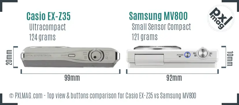Casio EX-Z35 vs Samsung MV800 top view buttons comparison Casio EX-Z35 vs Samsung MV800 top view buttons comparison