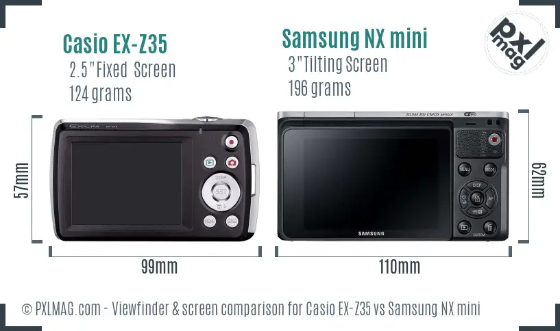 Casio EX-Z35 vs Samsung NX mini Screen and Viewfinder comparison