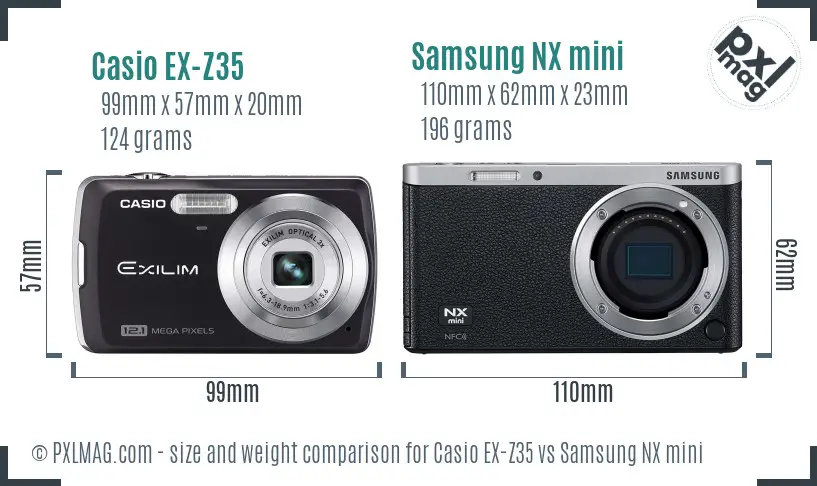 Casio EX-Z35 vs Samsung NX mini size comparison