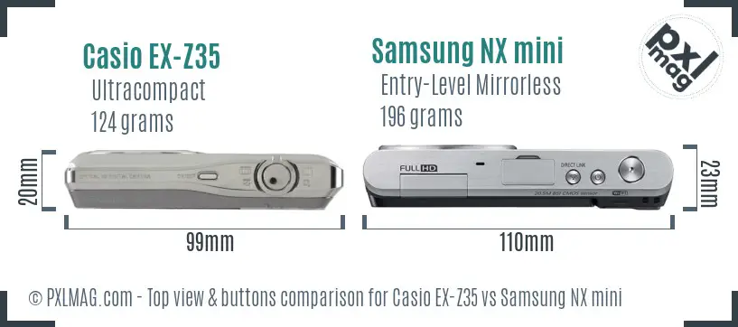 Casio EX-Z35 vs Samsung NX mini top view buttons comparison