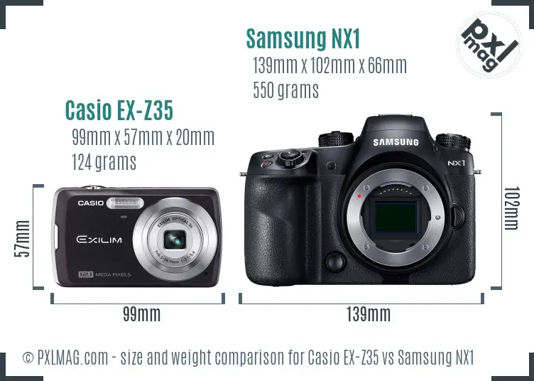Casio EX-Z35 vs Samsung NX1 size comparison