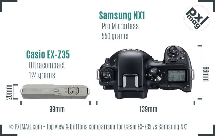 Casio EX-Z35 vs Samsung NX1 top view buttons comparison