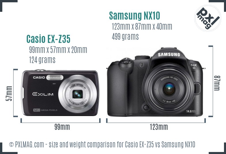 Casio EX-Z35 vs Samsung NX10 size comparison Casio EX-Z35 vs Samsung NX10 size comparison