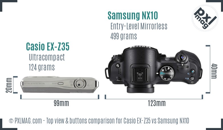 Casio EX-Z35 vs Samsung NX10 top view buttons comparison