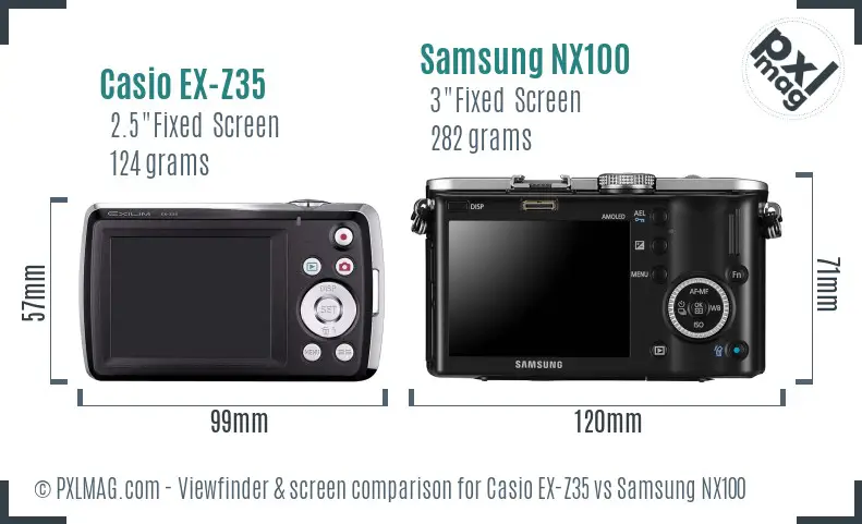 Casio EX-Z35 vs Samsung NX100 Screen and Viewfinder comparison Casio EX-Z35 vs Samsung NX100 Screen and Viewfinder comparison