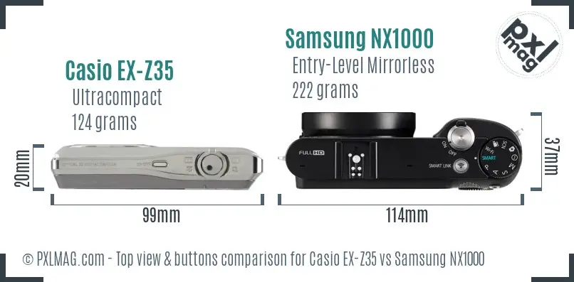 Casio EX-Z35 vs Samsung NX1000 top view buttons comparison