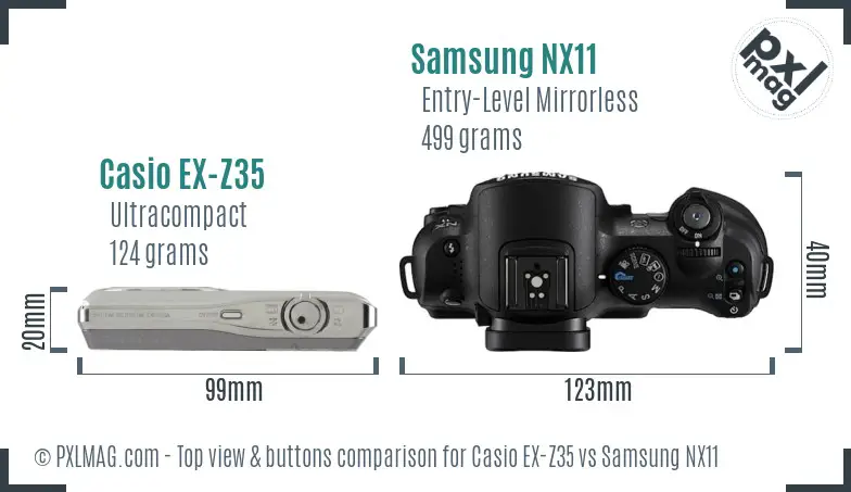 Casio EX-Z35 vs Samsung NX11 top view buttons comparison