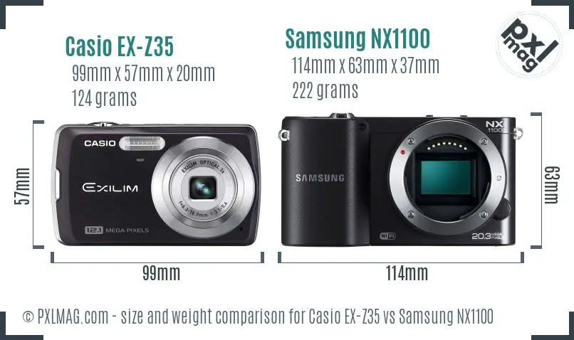 Casio EX-Z35 vs Samsung NX1100 size comparison Casio EX-Z35 vs Samsung NX1100 size comparison