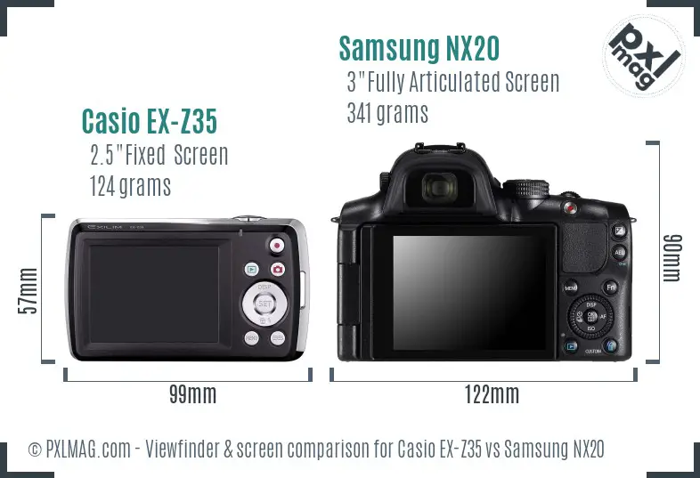 Casio EX-Z35 vs Samsung NX20 Screen and Viewfinder comparison