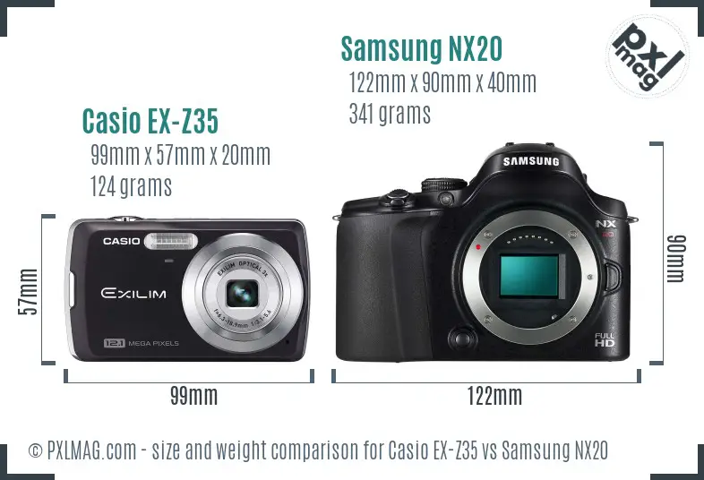 Casio EX-Z35 vs Samsung NX20 size comparison