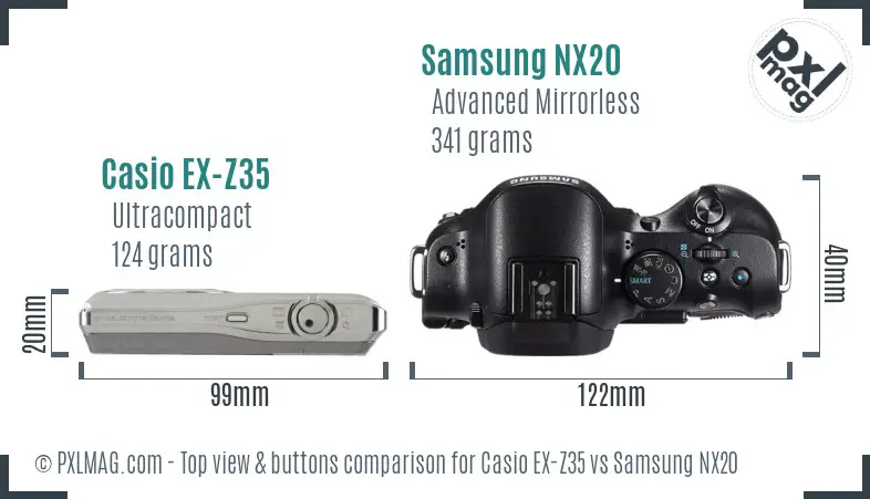 Casio EX-Z35 vs Samsung NX20 top view buttons comparison