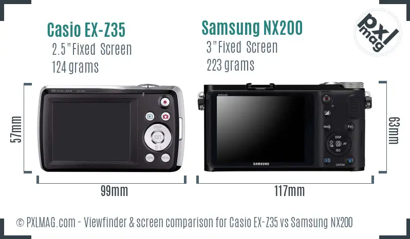 Casio EX-Z35 vs Samsung NX200 Screen and Viewfinder comparison