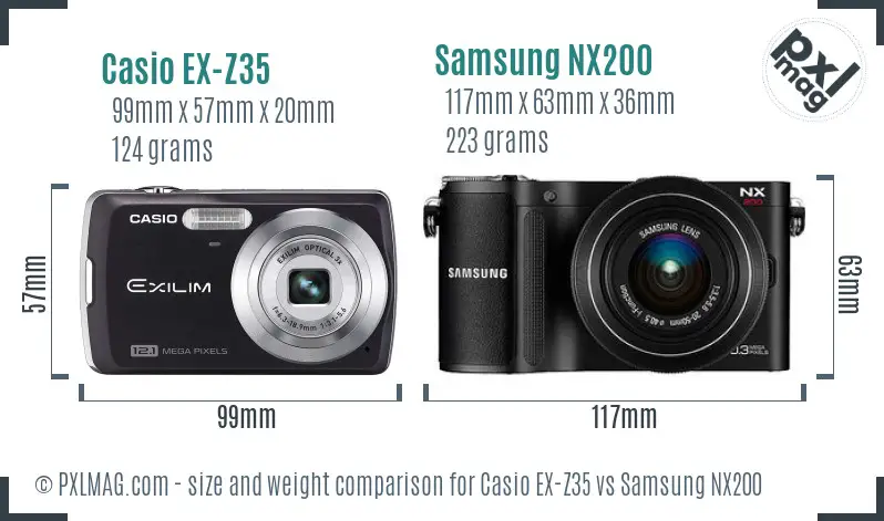 Casio EX-Z35 vs Samsung NX200 size comparison