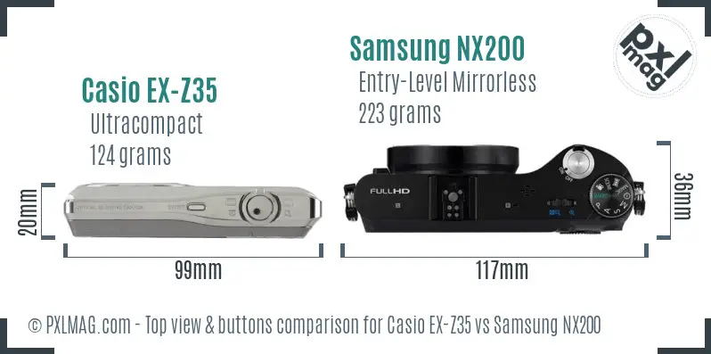 Casio EX-Z35 vs Samsung NX200 top view buttons comparison