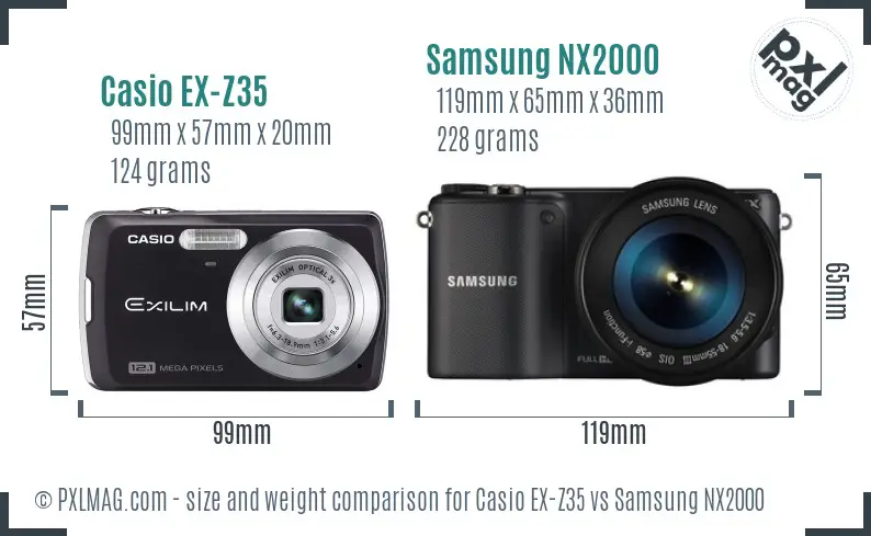 Casio EX-Z35 vs Samsung NX2000 size comparison Casio EX-Z35 vs Samsung NX2000 size comparison
