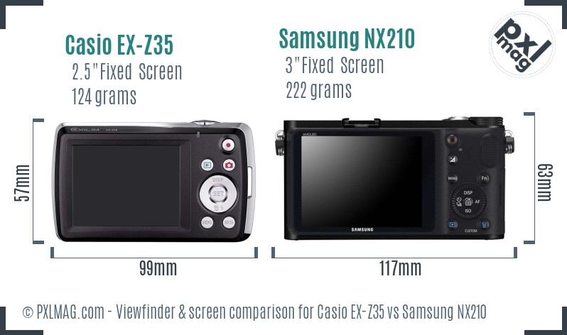 Casio EX-Z35 vs Samsung NX210 Screen and Viewfinder comparison