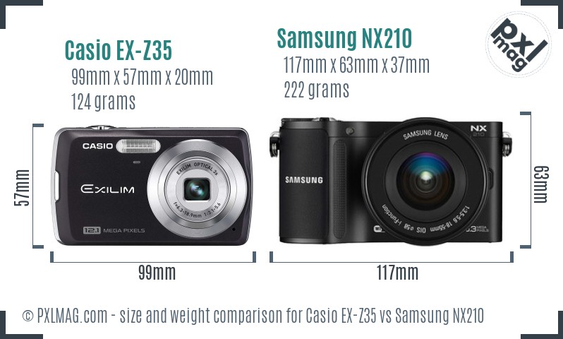 Casio EX-Z35 vs Samsung NX210 size comparison