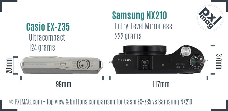 Casio EX-Z35 vs Samsung NX210 top view buttons comparison