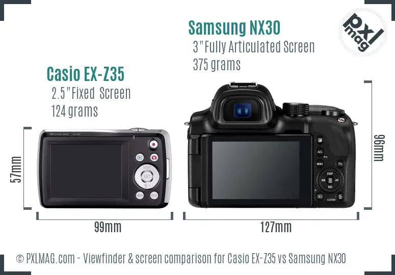 Casio EX-Z35 vs Samsung NX30 Screen and Viewfinder comparison