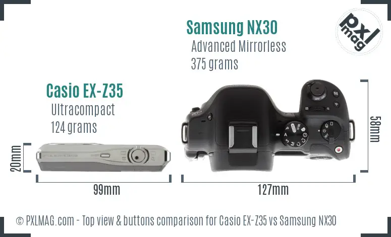 Casio EX-Z35 vs Samsung NX30 top view buttons comparison