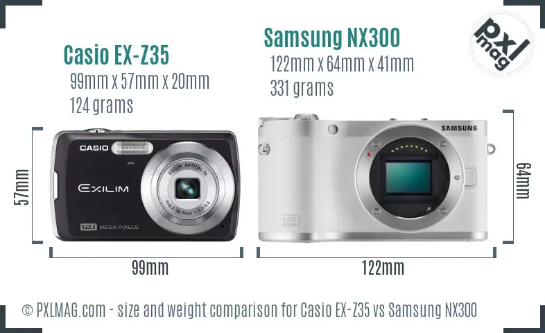 Casio EX-Z35 vs Samsung NX300 size comparison Casio EX-Z35 vs Samsung NX300 size comparison