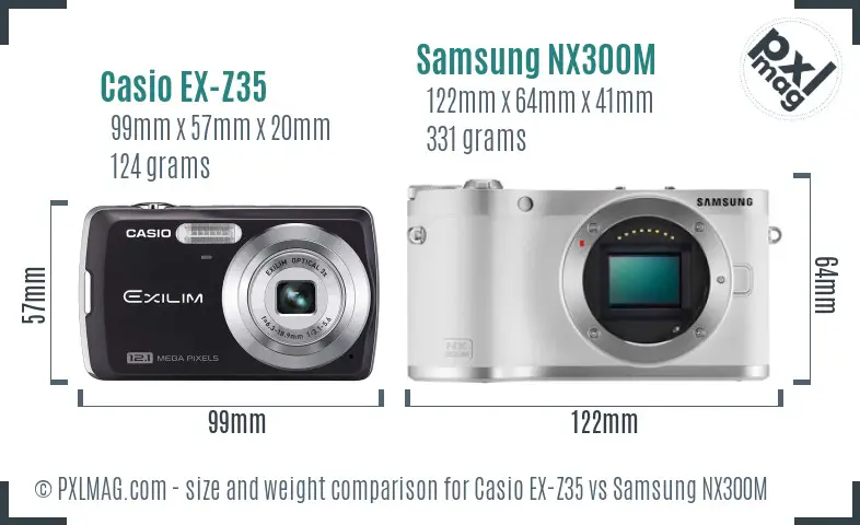 Casio EX-Z35 vs Samsung NX300M size comparison Casio EX-Z35 vs Samsung NX300M size comparison