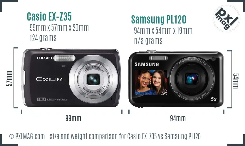 Casio EX-Z35 vs Samsung PL120 size comparison