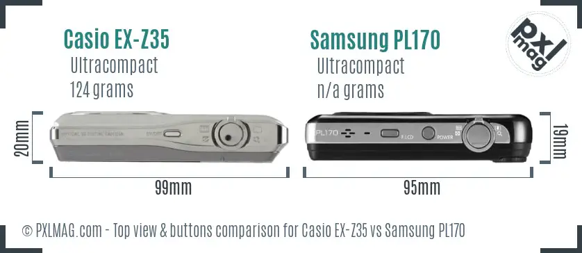 Casio EX-Z35 vs Samsung PL170 top view buttons comparison