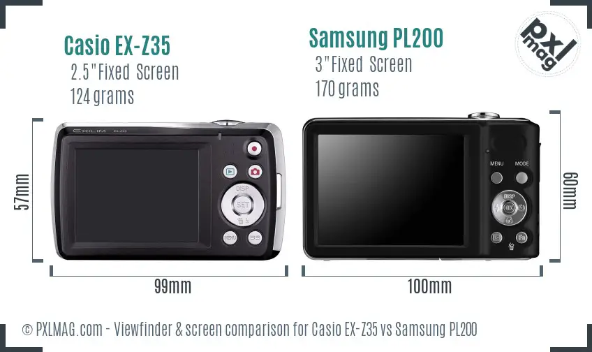 Casio EX-Z35 vs Samsung PL200 Screen and Viewfinder comparison