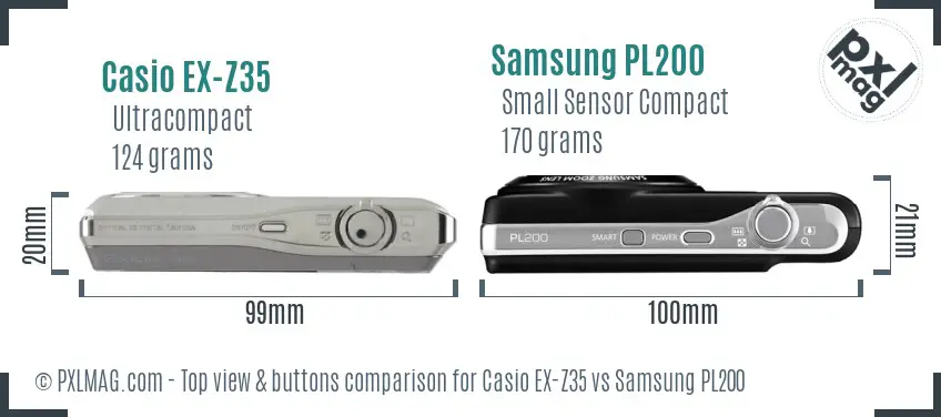 Casio EX-Z35 vs Samsung PL200 top view buttons comparison