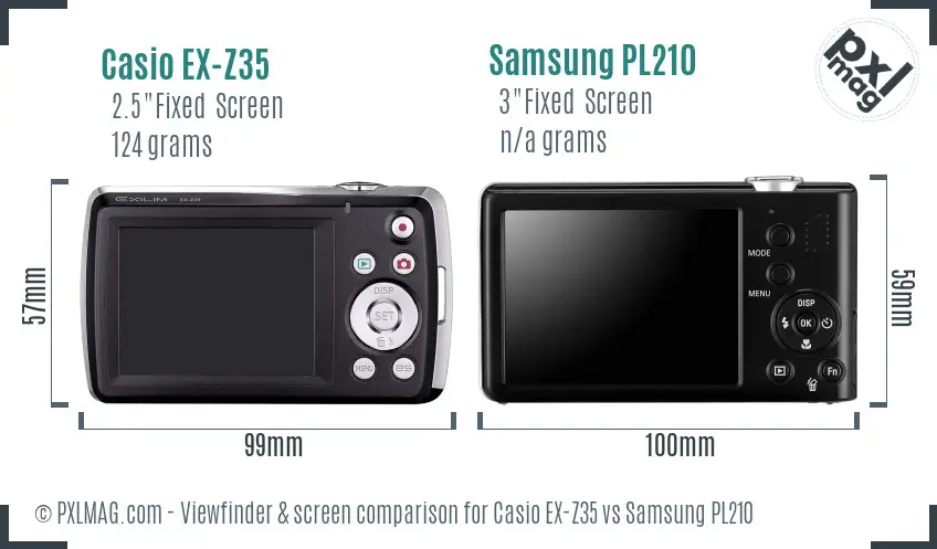 Casio EX-Z35 vs Samsung PL210 Screen and Viewfinder comparison