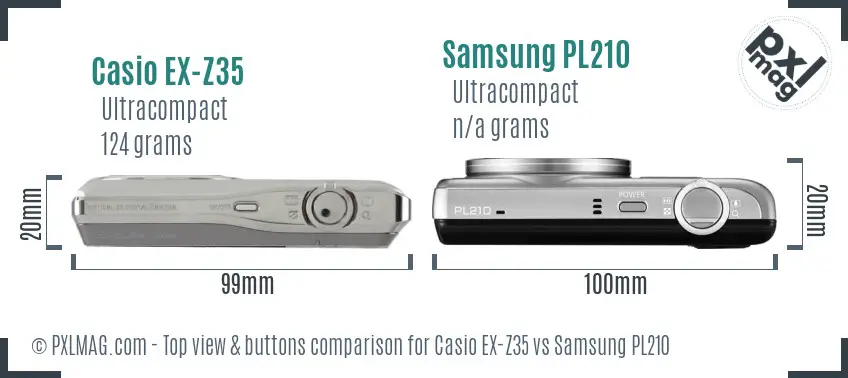 Casio EX-Z35 vs Samsung PL210 top view buttons comparison