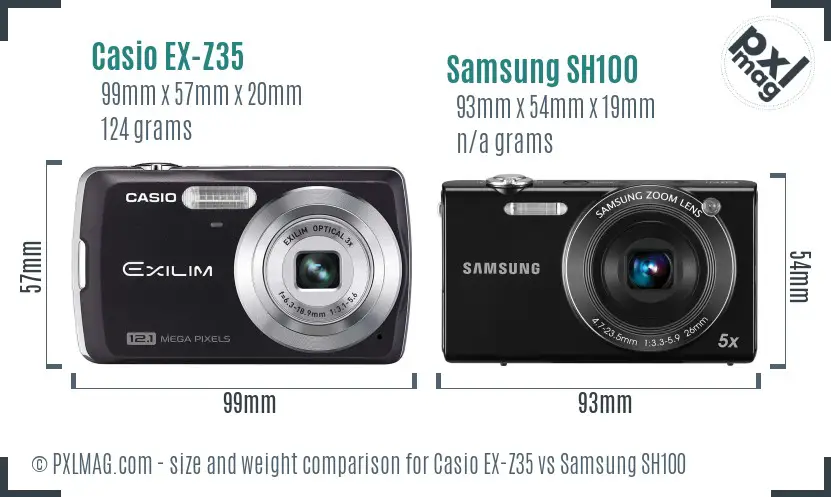 Casio EX-Z35 vs Samsung SH100 size comparison