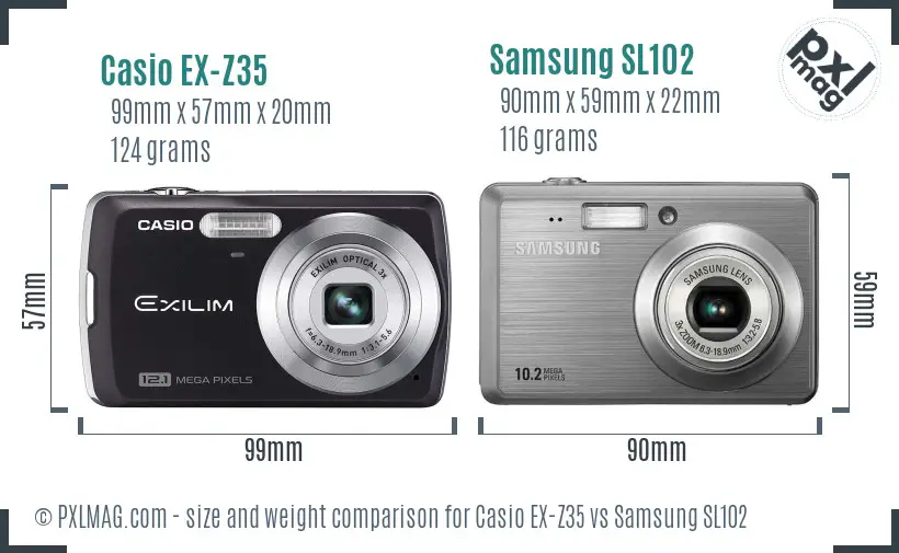 Casio EX-Z35 vs Samsung SL102 size comparison