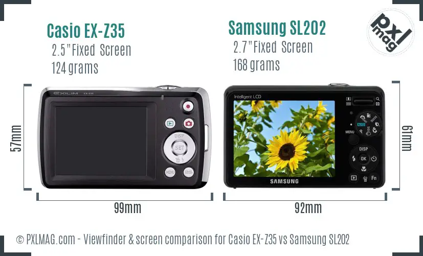 Casio EX-Z35 vs Samsung SL202 Screen and Viewfinder comparison