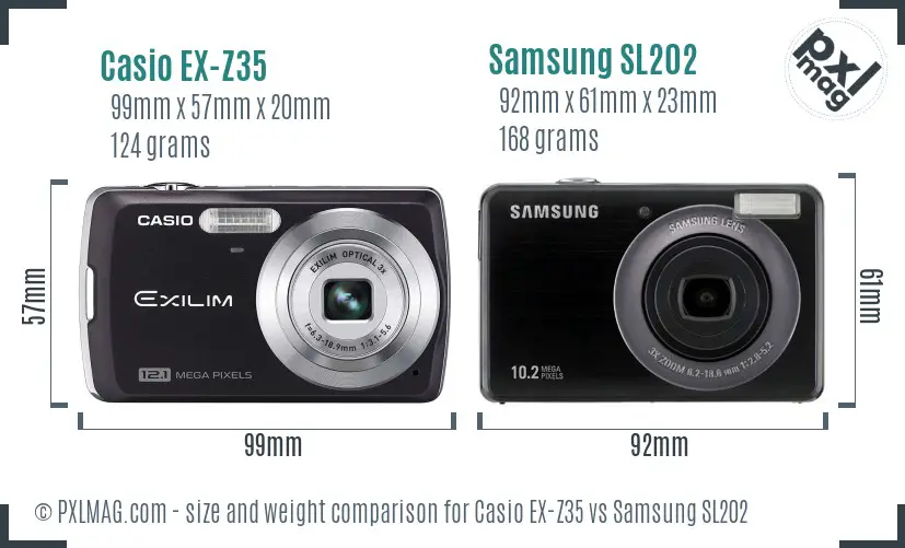 Casio EX-Z35 vs Samsung SL202 size comparison